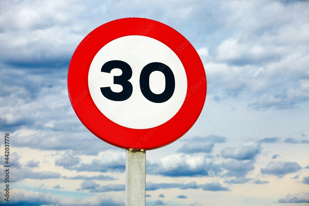 Speed Limit sign for 30 km per hours or mph