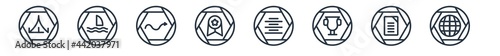 linear set of signs outline icons. line vector icons such as tent, kitesurf, snake, superior, align center, grid world vector illustration.