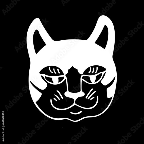 Vector image of an japanese theatrical cat mask on black
 background