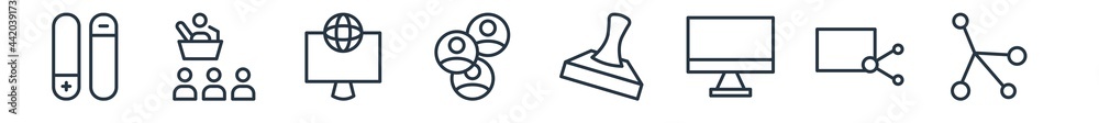 linear set of social outline icons. line vector icons such as pros and cons, conference, digital marketing, avatars, stamps, social normal vector illustration. linear set of social outline icons. line vector icons such as pros and cons, conference, digital marketing, avatars, stamps, social normal vector illustration.