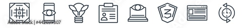 linear set of technology outline icons. line vector icons such as pixels per inch, impressions, organic, user persona, retina display, uptime and downtime vector illustration.