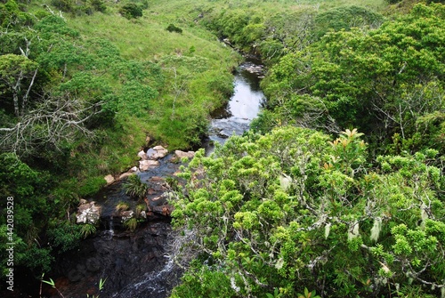 Beautiful waterfall with calm and crystalline waters in Rio Grande do Sul, Brazil. Sunny day.
