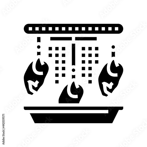 chicken carcass in factory washing machine glyph icon vector. chicken carcass in factory washing machine sign. isolated contour symbol black illustration