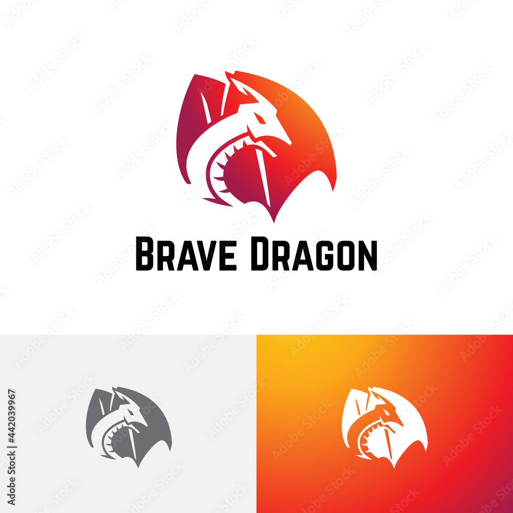 Brave Strong Dragon Wings Fly Technology Game Logo