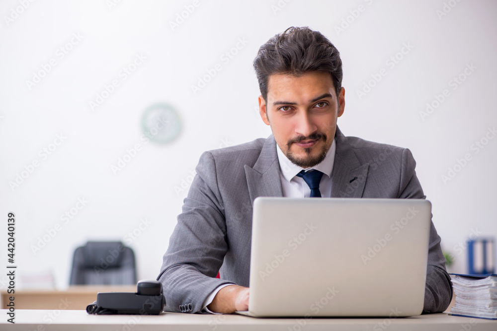 Young male employee working in the office Young male employee working in the office