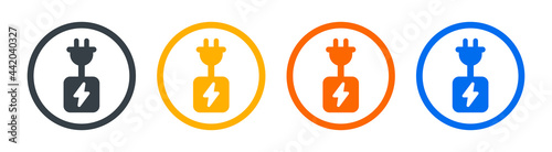 Electric plug vector icon set isolated on white background.