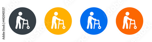 Man walking with walking aid icon sign. Vector illustration