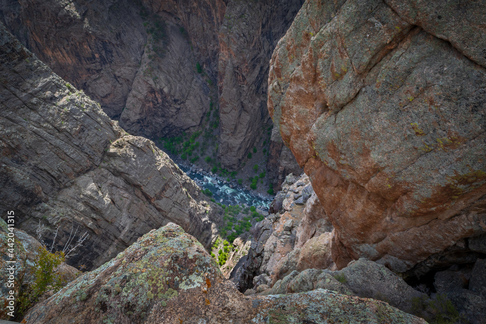 Vertigo inducing downward view of the canyon at the Balanced Rock Overlook Black Canyon of the Gunnison Vertigo inducing downward view of the canyon at the Balanced Rock Overlook Black Canyon of the Gunnison