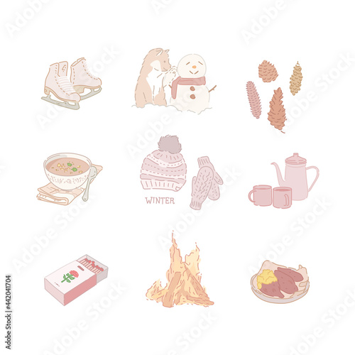Winter items collection. hand drawn style vector design illustrations. 