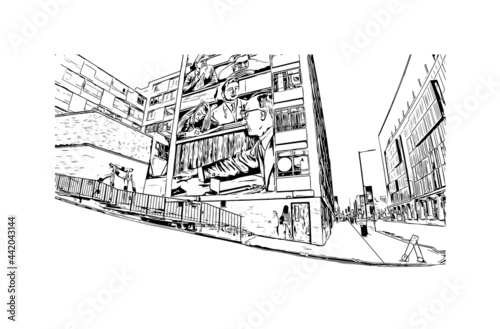 Building view with landmark of Glasgow is the 
city in Scotland. Hand drawn sketch illustration in vector.