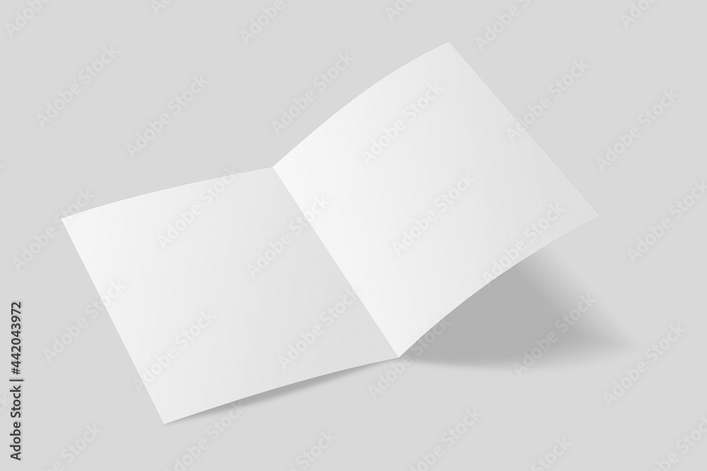 Realistic blank bifold brochure for mockup. Catalog illustration. 3D Render. Realistic blank bifold brochure for mockup. Catalog illustration. 3D Render.