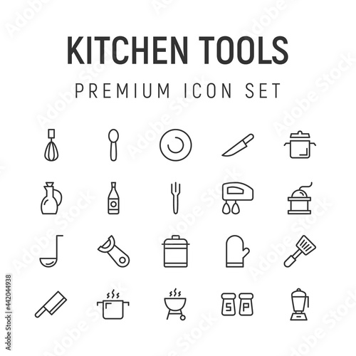 Premium pack of kitchen tools line icons.