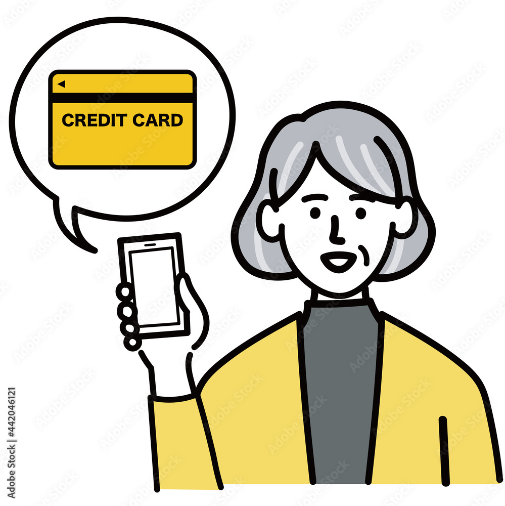 女性　シニア　ベクター　ポップ　スマホ　クレジットカード
