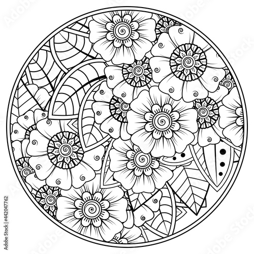 Mehndi flower decorative ornament in ethnic oriental style. doodle ornament. outline hand draw illustration. coloring book page.