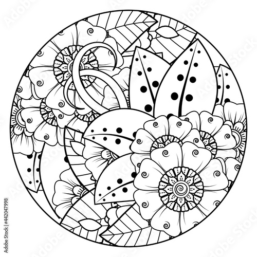 Mehndi flower decorative ornament in ethnic oriental style. doodle ornament. outline hand draw illustration. coloring book page.