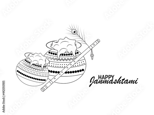 illustration of Happy Janmashtami festival Lord Krishna playing bansuri in religious indian festival background photo