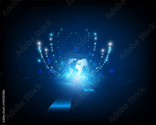 Currency transfers exchanges and businesses concept illustration