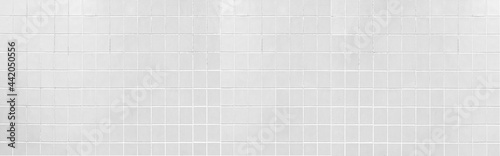 Panorama of Vintage white mosaic kitchen tile wall texture and background seamless