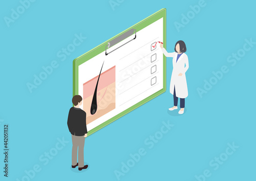 薄毛診断チェックをする男性のイラスト素材