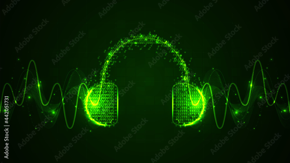 Headphone and sound wave music equalizer background - obrazy, fototapety, plakaty 