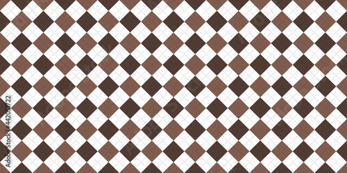 Brown and white squares with thin black dotted line. Seamless pattern