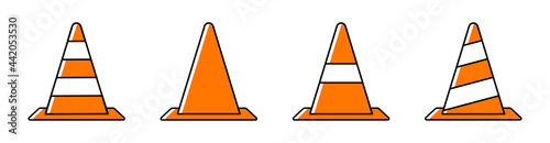 Set of traffic cone icon. Orange traffic cone icon set. Construction sign.