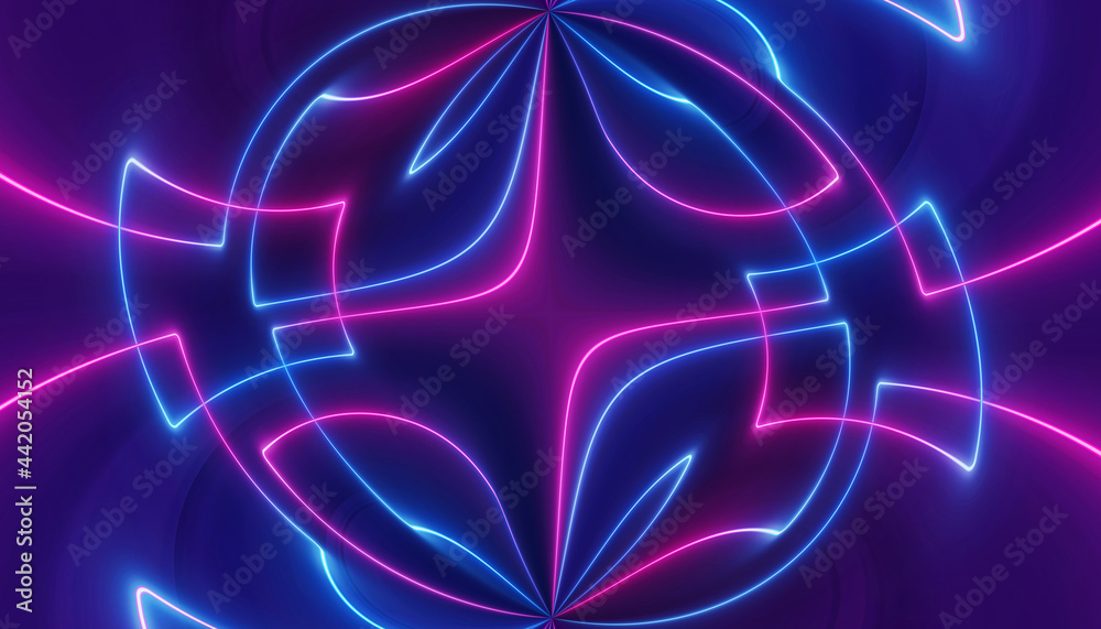 Obraz premium neon blue pink curvy futuristic abstract galaxy curvy lines laser scientific Sci-Fi high resolution