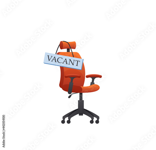 Empty vacant office chair with announcement about vacancy and hiring employees