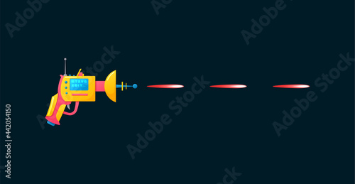 Toy blaster gun shooting with laser beam, flat vector illustration isolated