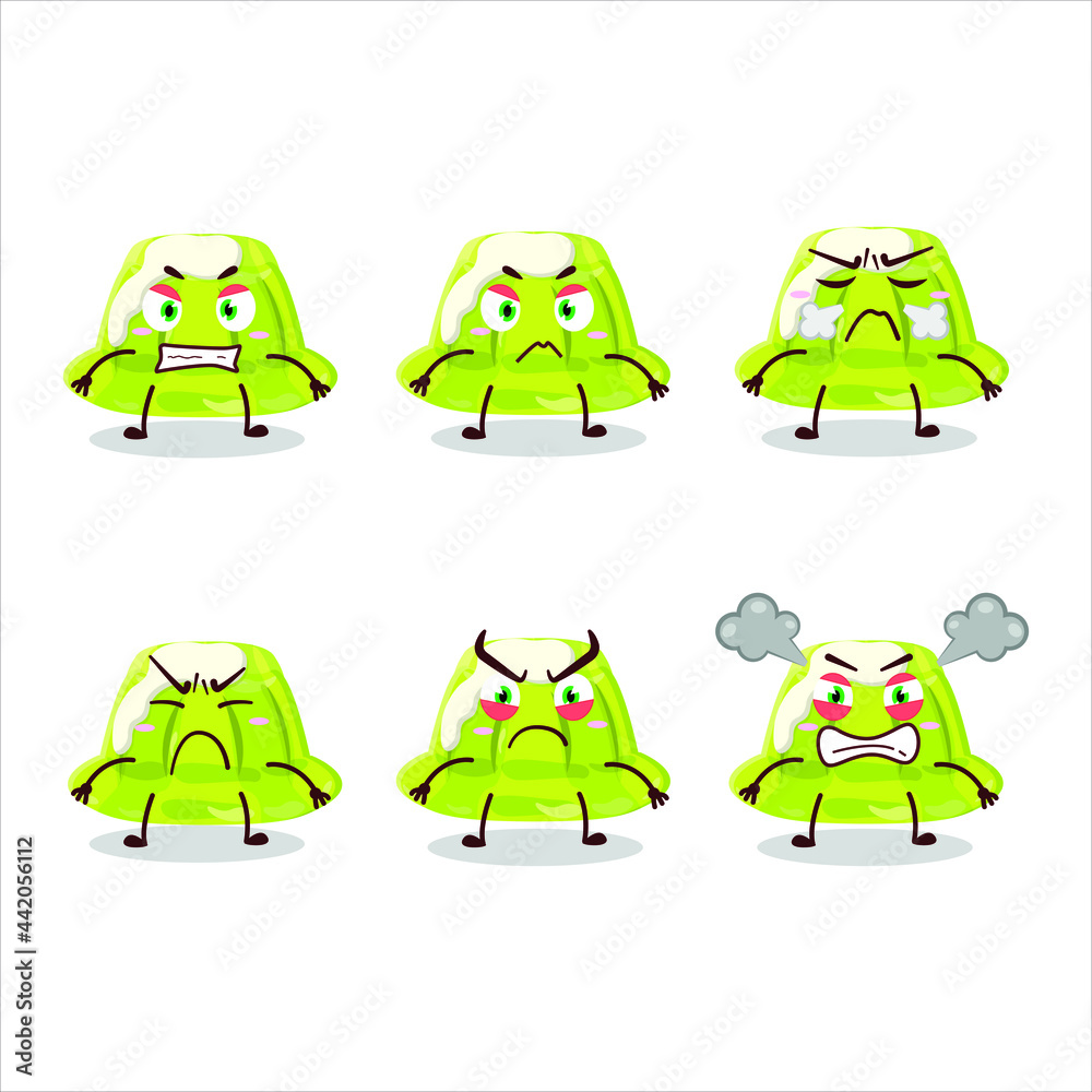 Obraz premium Green pudding cartoon character with various angry expressions. Vector illustration