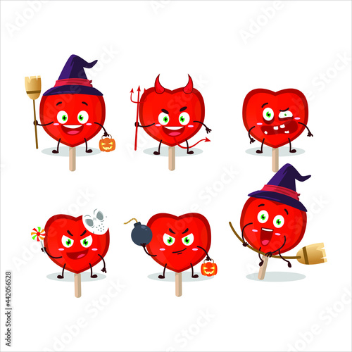 Halloween expression emoticons with cartoon character of lolipop love. Vector illustration