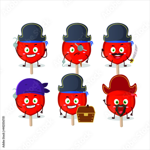 Cartoon character of lolipop love with various pirates emoticons. Vector illustration