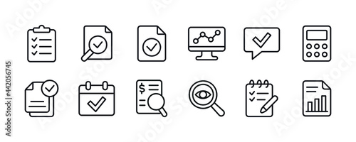 Audit icon set. Vector graphic illustration. Suitable for website design, logo, app, template, and ui.