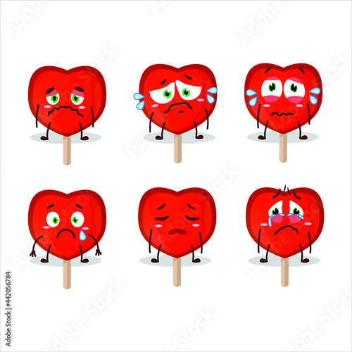 Lolipop love cartoon character with sad expression. Vector illustration