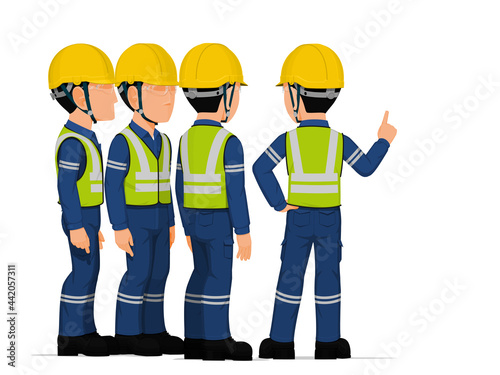 Four industrial worker have a meeting on white background