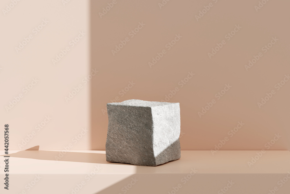 Stone product display podium, Cosmetic stand on brown background. 3D rendering Stone product display podium, Cosmetic stand on brown background. 3D rendering