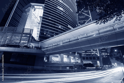 Photography traffic in central district of Hong Kong city at night