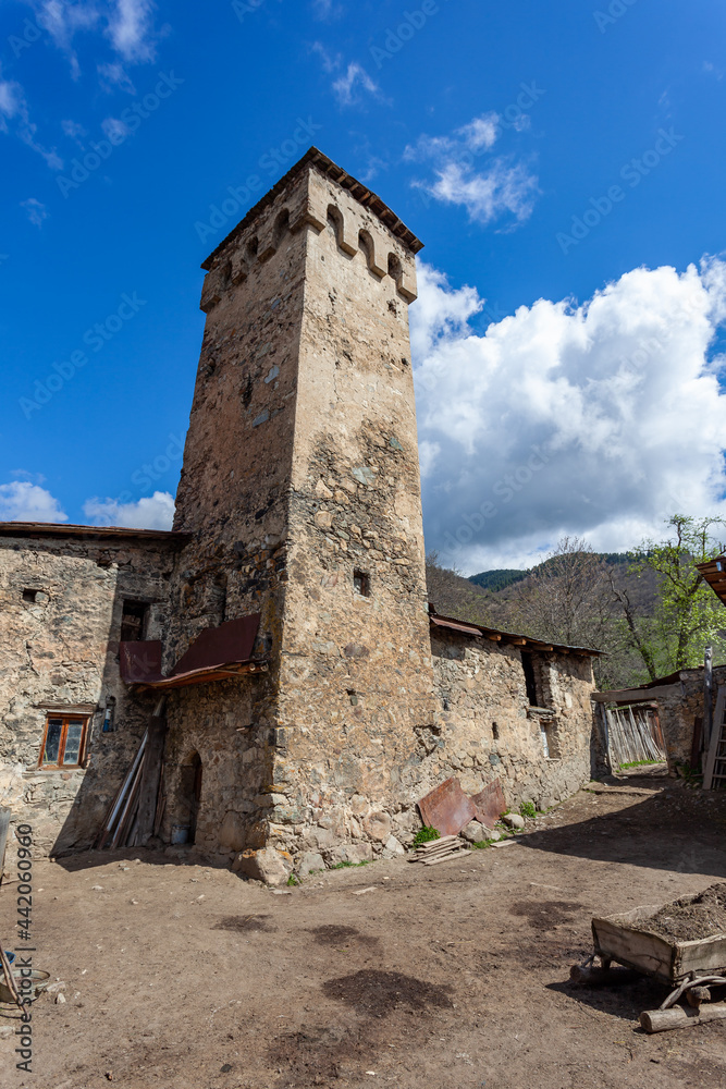 Traditional ancient Svan Towers in Latali village, Svaneti, Caucasus