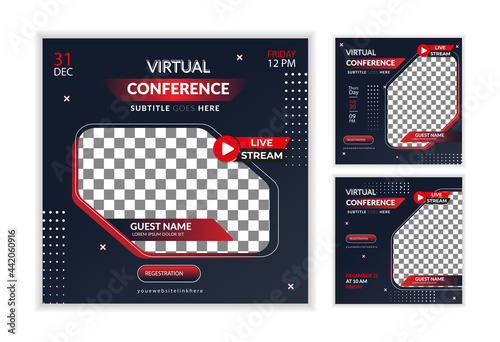 Collection of Online social media post template. It is suitable for business webinar, marketing webinar, online class program,live stream programme, seminar Courses and other E-Learning, etc square ve