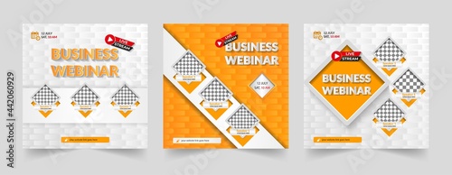 Collection of Online social media post template. It is suitable for business webinar, marketing webinar, online class program,live stream programme, seminar Courses and other E-Learning, etc square ve