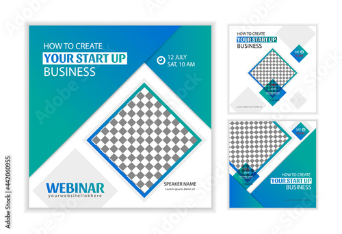 Collection of Online social media post template. It is suitable for business webinar, marketing webinar, online class program,live stream programme, seminar Courses and other E-Learning, etc square ve