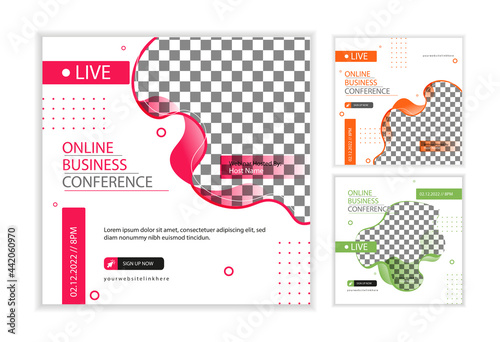Collection of Online social media post template. It is suitable for business webinar, marketing webinar, online class program,live stream programme, seminar Courses and other E-Learning, etc square ve