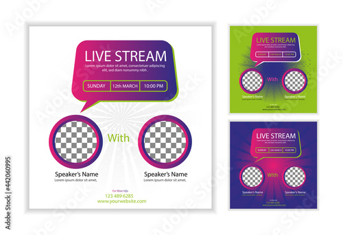 Collection of Online social media post template. It is suitable for business webinar, marketing webinar, online class program,live stream programme, seminar Courses and other E-Learning, etc square ve