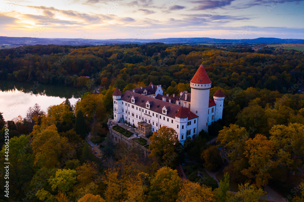 Aerial view of historical medieval Konopiste castle, Czech Republic