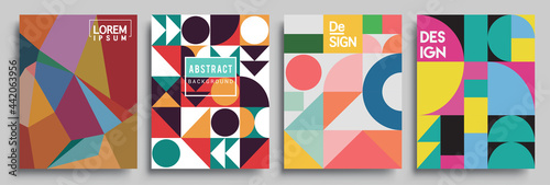 Modern geometric abstract background covers set. Cool gradient shapes composition, vector covers design