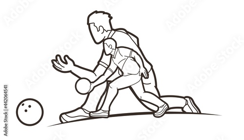 Men Playing Bowling Sport Players Bowler Action Cartoon Graphic Vector