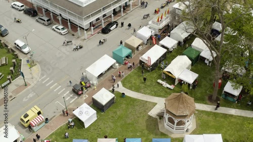 AERIAL - Booths at Dogwood Festival, Siloam Springs, AR, top down tilt up photo