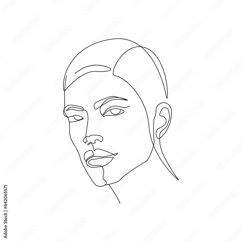 Abstract Woman Face One Line Drawing. Attractive Woman Portrait Minimalist Style. Female Face Beauty Concept. Continuous One Line Drawing. Black and White Vector Illustration