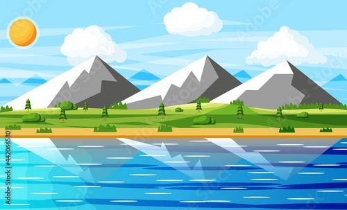 Landscape Of Mountains And River.