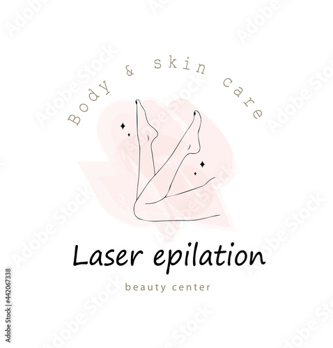 Female smooth legs. Hair removal. Laser and wax epilation. Vector Illustration of elegant feet in a trendy minimalist style. Linear logo for beauty studio or sugaring salon. Skin care concept.